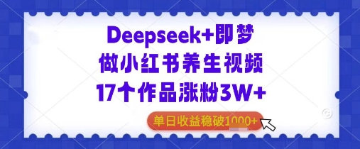 Deepseek+即梦做小红书养生视频17个作品涨粉3W+单日收益几张_八载学创