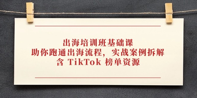（14555期）出海培训班基础课，助你跑通出海流程，实战案例拆解，含 TikTok 榜单资源_八载学创