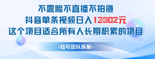 不露脸不直播不拍摄抖音单条视频日入1k+这个项目适合所有人长期积累的项目_八载学创