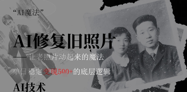 AI 魔法：让泛黄旧照变成朋友圈爆款视频，私域转化率提升50%，单日变现5张_八载学创