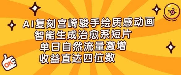 AI复刻宫崎骏手绘质感动画，智能生成治愈系短片，单日自然流量激增，收益直达四位数_八载学创
