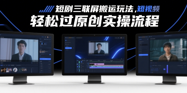 短剧三联屏搬运玩法，短剧搬运轻松过原创实操流程_八载学创
