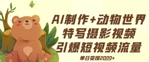 AI制作动物世界特写摄影视频+引爆短视频流量+单日变现多张_八载学创
