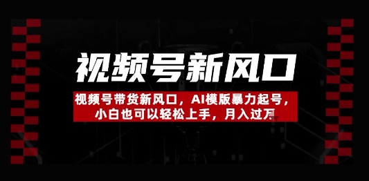 视频号带货新风口，AI模版暴力起号，小白也可以轻松上手，月入过W_八载学创